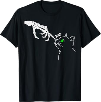 Skeleton Hand Boop On A Cat's Nose Funny Halloween Graphic T-Shirt