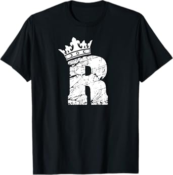 Alphabet T Shirt- Initial Letter R And King Queen Crown Tee T-Shirt