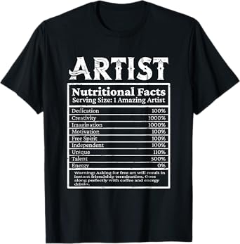 Talents Painter Nutrirional Design & Gifts Artist Nutritional Facts Artist T-Shirt, Black