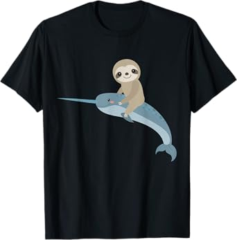 Sloth riding Narwhal, Unicorn of the Sea, men women boy girl T-Shirt
