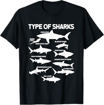 9 Types Of Sharks Ocean Sea Shark Lovers Gifts For Men Women T-Shirt