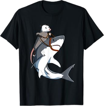 Funny Opossum Riding Shark T-Shirt