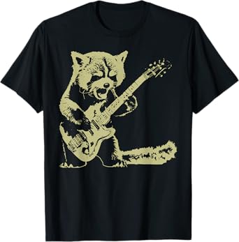 Vintage Cute Red Panda Playing Guitar Rock And Roll Music T-Shirt