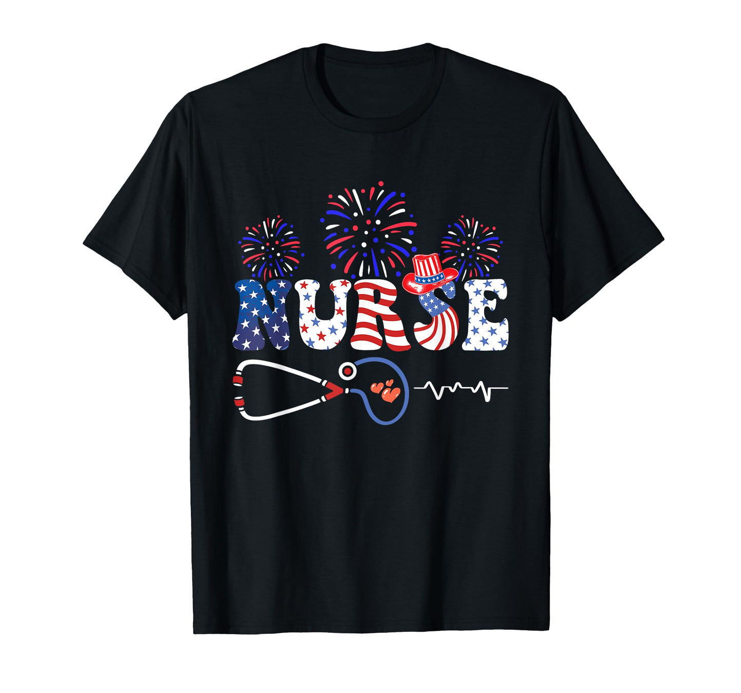 USA American Flag Patriotic Nurse Stethoscope 4th of July T-Shirt
