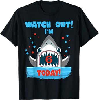 6 Year Old Birthday, Shark, Shark 6th Birthday T-Shirt