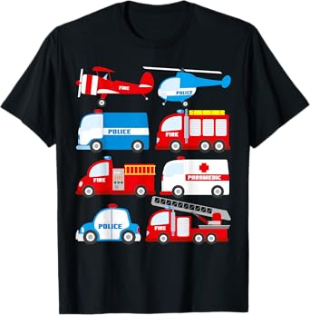 Emergency Vehicles Birthday Ambulance Fire Truck Firefighter T-Shirt