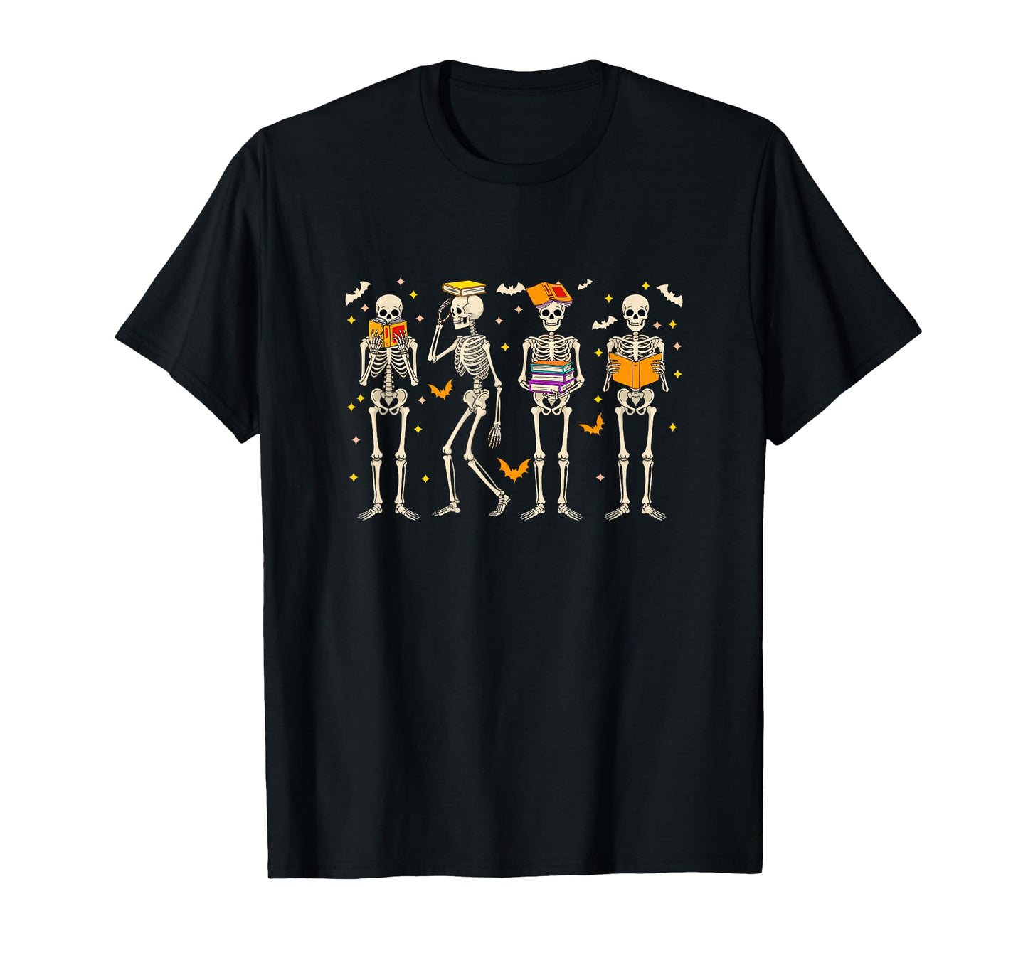 Halloween Group Skeletons Reading Books Bookworm Librarian T-Shirt
