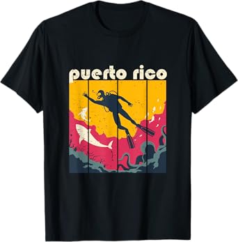 Vintage Retro Puerto Rico Diving and Snorkeling Scuba Diver T-Shirt