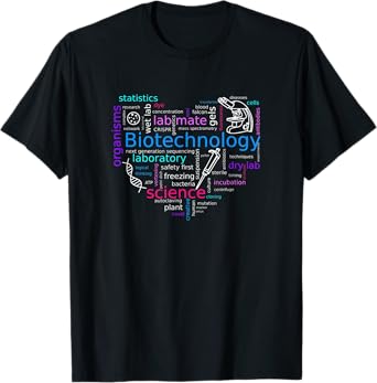 Word cloud biotech with microscope, pipette and dna T-Shirt
