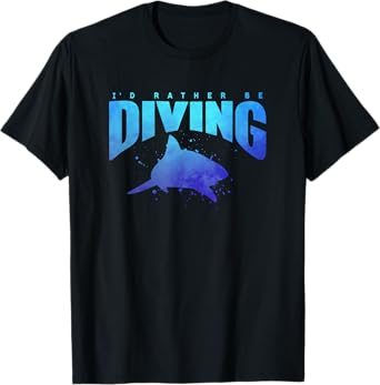 I'D RATHER BE DIVING Shark Beach Lover Snorkel Scuba Diver T-Shirt