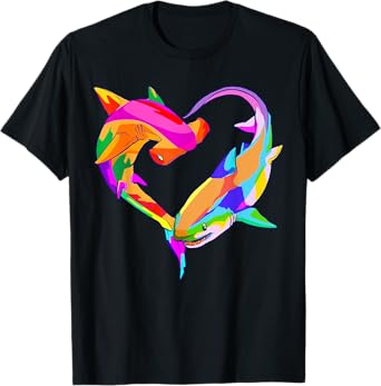 Love Heart Shark Valentine's Day I Love Sharks Colorful T-Shirt
