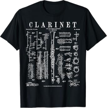 Clarinet Vintage Patent Clarinetist Drawing Print T-Shirt