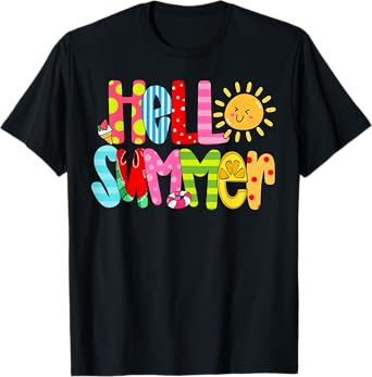 Hello Summer Vacation Ice Cream Popsicle Watermelon Beach T-Shirt