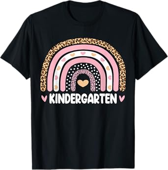 Leopard Rainbow Kindergarten Teachers Funny Back To School T-Shirt for Men Women Girls Kids