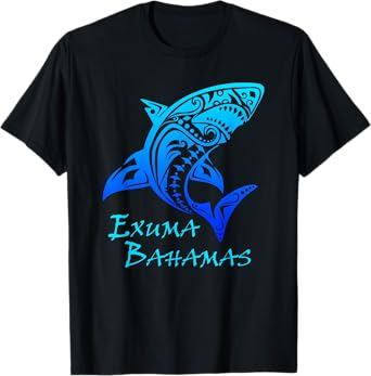 Exuma Bahamas Tribal Shark Polynesian Tattoo Style Vacation T-Shirt