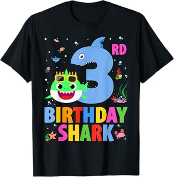 Funny 3rd Birthday Shark 3 Year Old Birthday Boy Girl Party T-Shirt