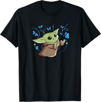 Star Wars The Mandalorian The Child with Blue Butterflies T-Shirt