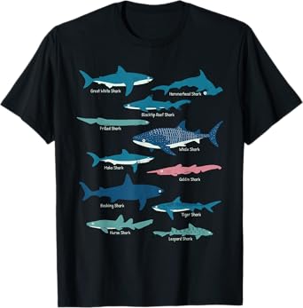 Types Of Sharks Educational Collection Marine Biologists T-Shirt