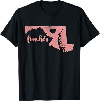 Teacher Maryland Map Support Public Education Distressed Men Women Kids T-Shirt