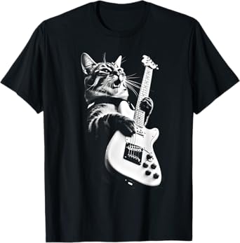 Unknown Designer Rock Cat Playing Guitar - Funny Guitar Cat T-Shirt