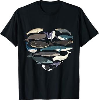whales heart shape Cute Ocean Mammals Whale Breeds Species T-Shirt
