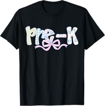 Floral Pre-K Coquette Bow 1st Day of Preschool Teacher Girl T-Shirt