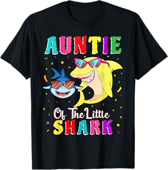 Auntie Of The Little Shark Aunt Nephew Shark Birthday Party T-Shirt