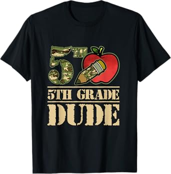 Camo Pencil 5th Grade Dude Student First Day Of School T-Shirt