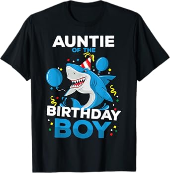 Auntie of The Birthday Boy Shark Ocean Theme Matching Family T-Shirt