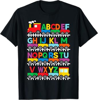 Train Railroad Lover ABC Alphabet A-Z ABCs Kindergarten Kids T-Shirt