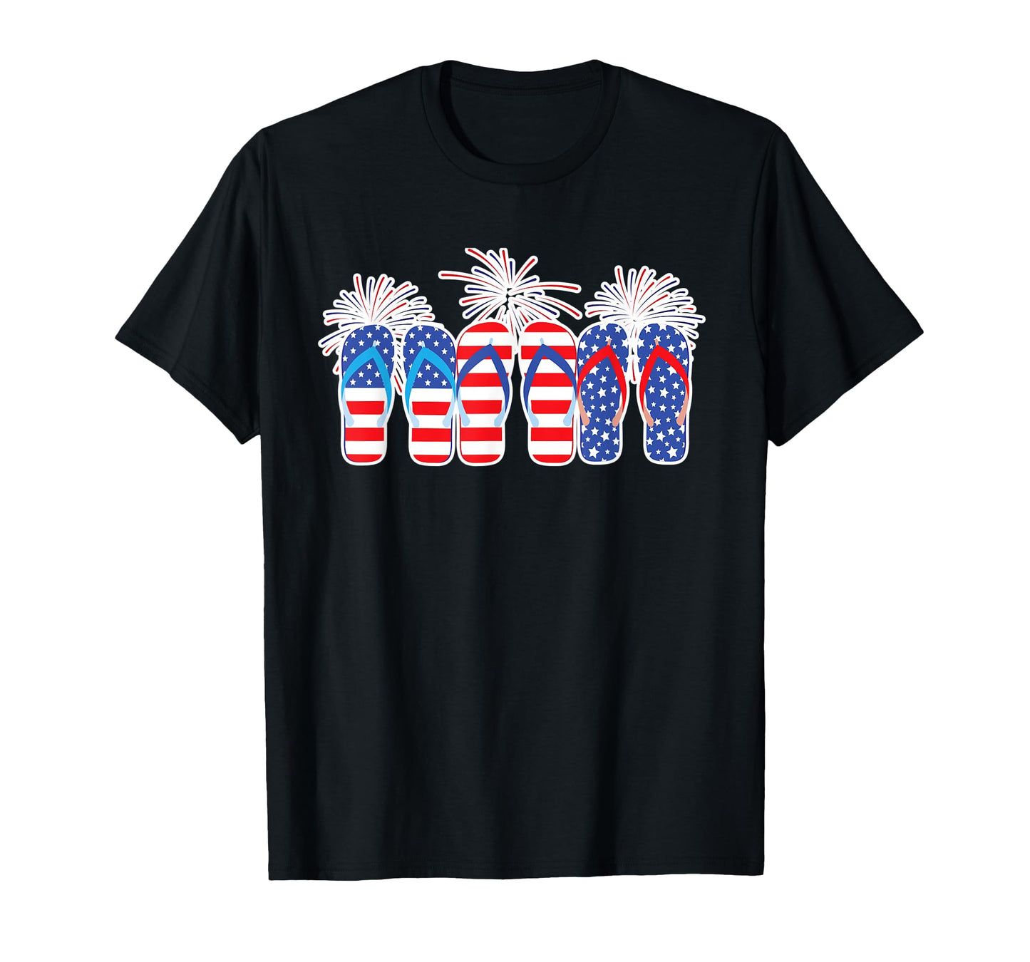 4th of July Flip Flops Red White Blue American Flag Gift T-Shirt for Women Kids Men