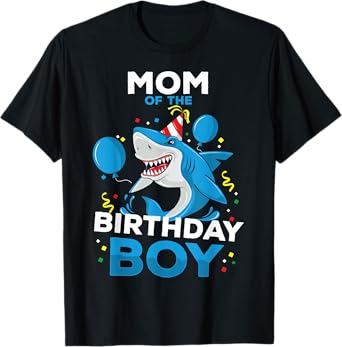Mom of The Birthday Boy Shark Ocean Theme Matching Family T-Shirt