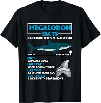 Meg Megalodon Facts Carcharocles Megalodon Prehistoric Shark T-Shirt