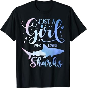 Just A Girl Who Loves Sharks Watercolor Cute Girls Kids T-Shirt