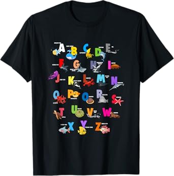 Ocean Animals Alphabet Letter ABCs Fish Dolphin Letters T-Shirt