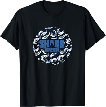 Shark Week Great White In Pursuit Pattern Vintage Logo T-Shirt