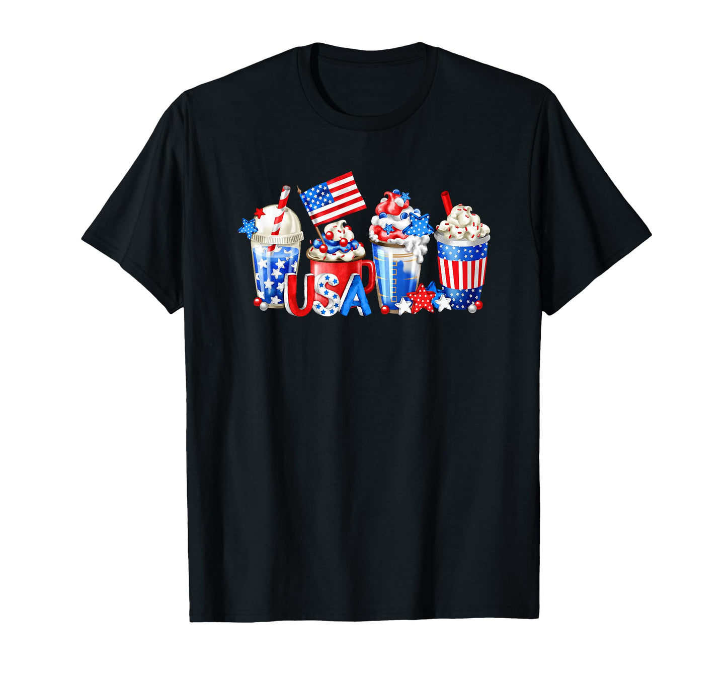4th Of July Latte Mug For Patriotic Women White Red And Blue T-Shirt