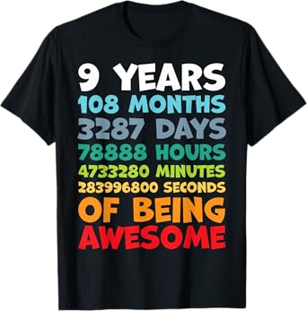 9 Year Old BDay Decorations Son Boy 9yr 9th Birthday T-Shirt