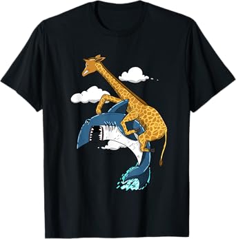 Giraffe Riding Shark Funny Animal Lover Girls Gift T-Shirt