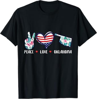 Peace love Oklahoma flag grown Souvenirs for men women kids T-Shirt