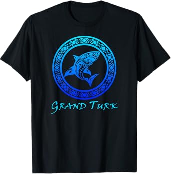 Grand Turk, Turks & Caicos Vintage Tribal Shark Vacation T-Shirt