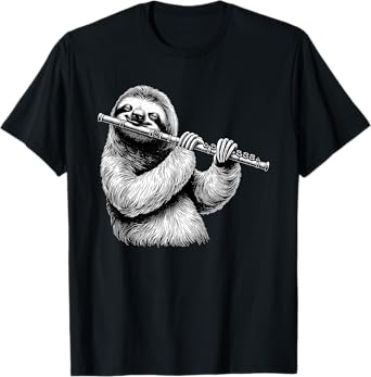 Sloth Playing Flute Flutist Player Instrument Musician T-Shirt
