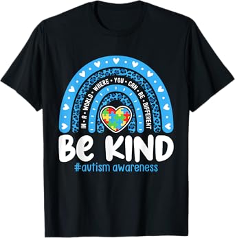 Autism Awareness Rainbow In April We Wear Blue Ribbon Autism T-Shirt