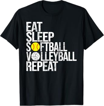 Eat Sleep Softball Volleyball Repeat Funny Ball T-Shirt