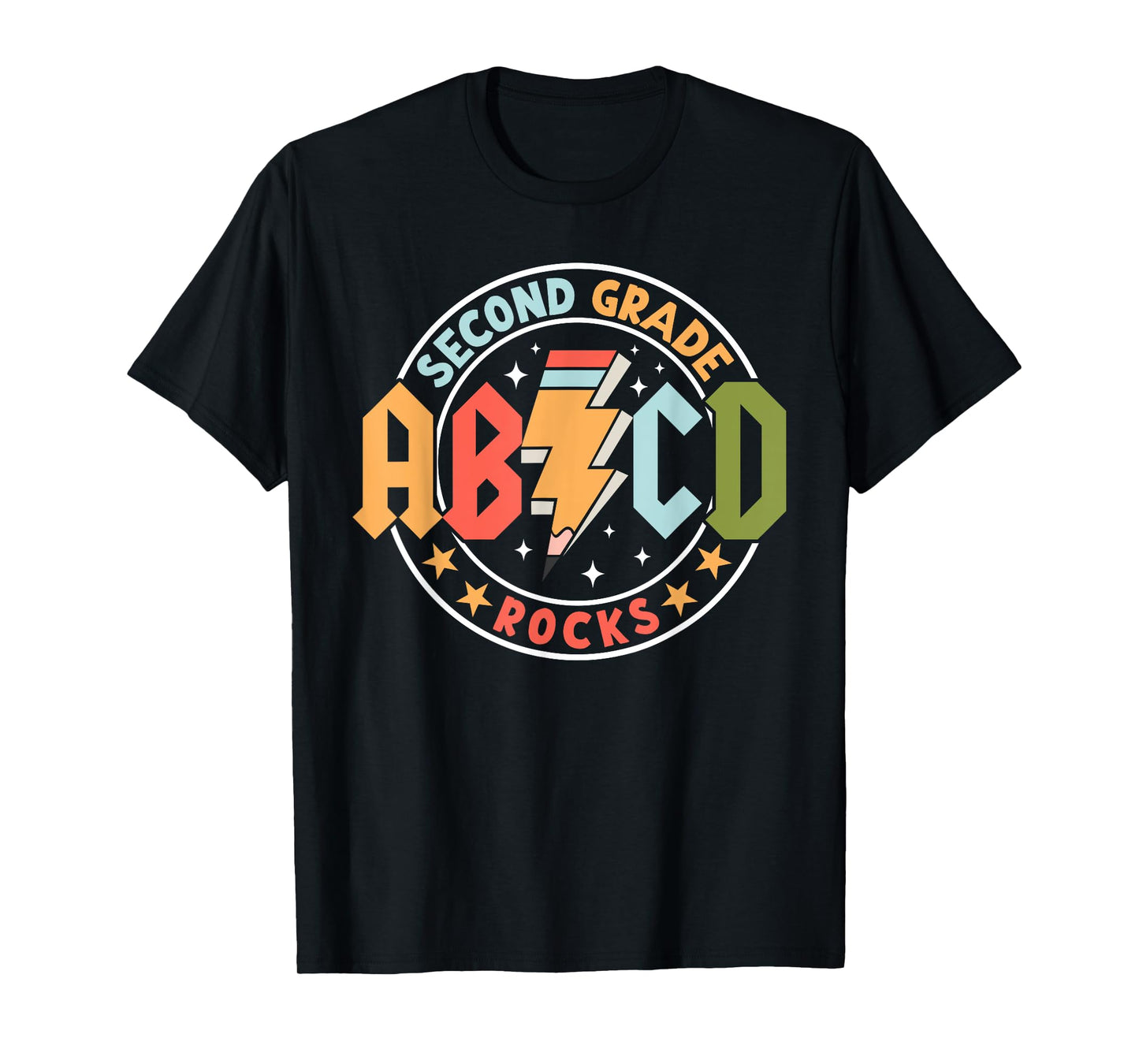 ABCD 2nd Grade Rocks Pencil Lightning Teachers Rock Boys T-Shirt