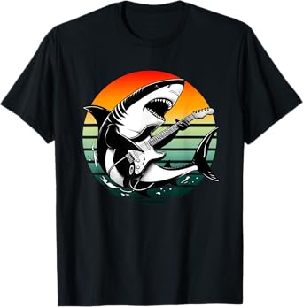 Shark Electric Guitar Sunset Musician Guitar Shark Lovers T-Shirt