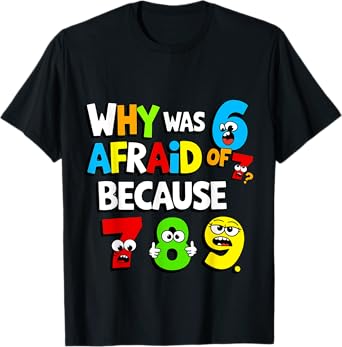 Funny Number Why Was 6 Afraid of 7 Math Day Costume Kids T-Shirt