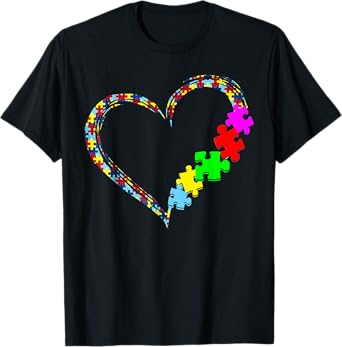 Autism Awareness Love Heart Puzzle Piece Gift Men Women T-Shirt