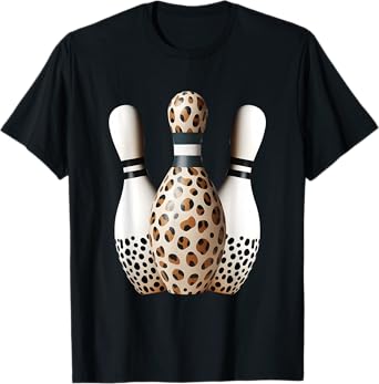 Bowling Pins Leopard Cheetah Print Bowler Sport Graphic T-Shirt