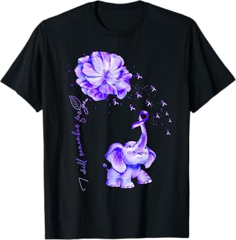I'll Remember For You Purple Elephant Alzheimer's Awareness T-Shirt
